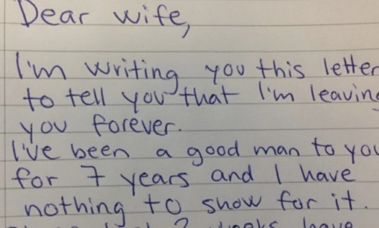 He demands a divorce in letter to wife – instantly regret it when he sees her brilliant reply
