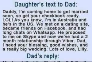 Daughter texts dad about new boyfriend, but dad’s response is hilarious